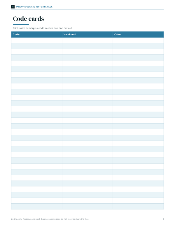 Preview of Printable Code Cards